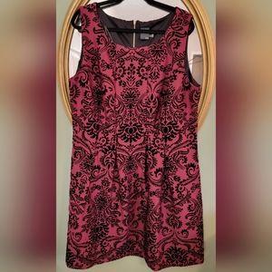 Gabby Skye red/black brocade tank fit/flare dress 20W